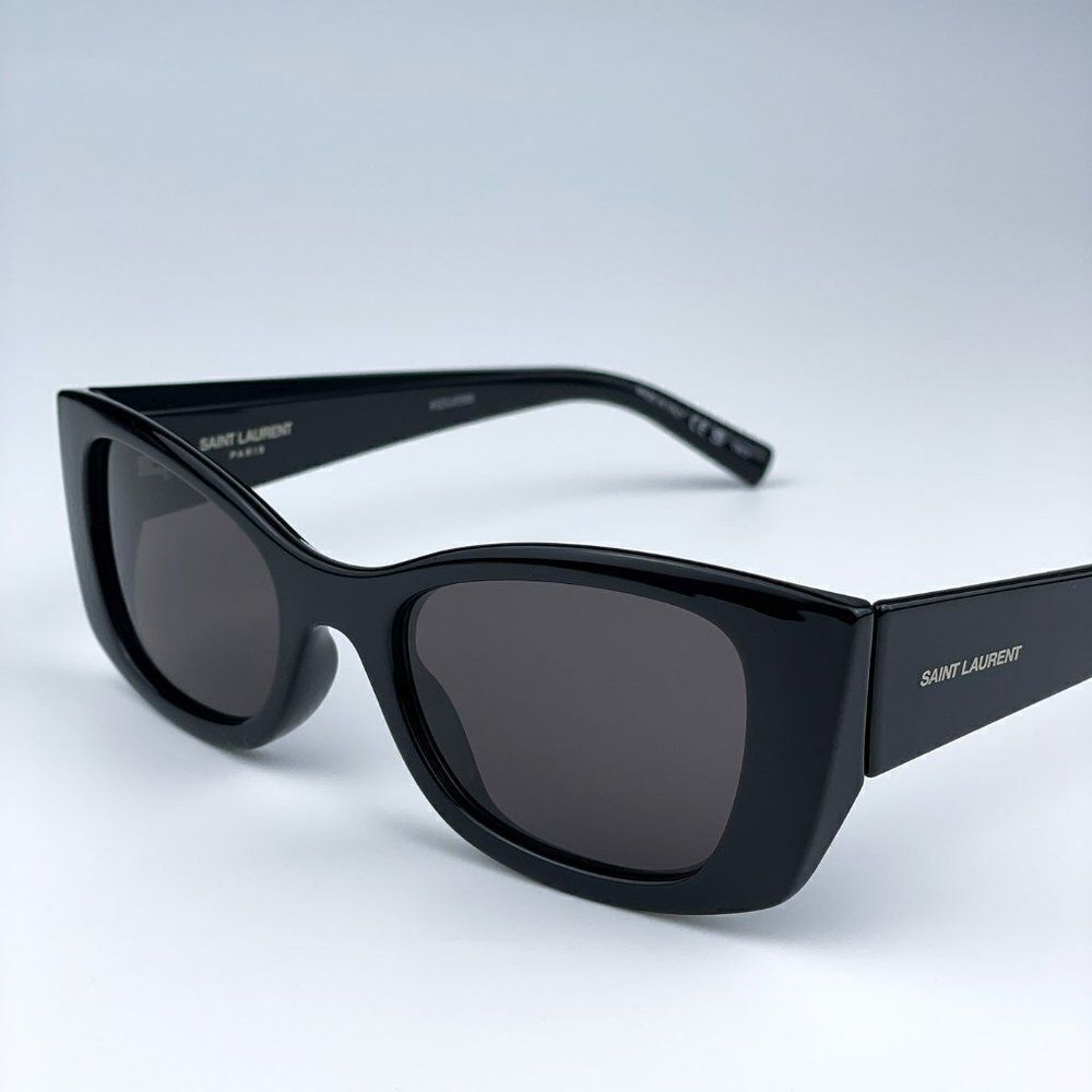 NEW Saint Laurent SL593 001 Black Square Unisex Sunglasses - Picture 7 of 11